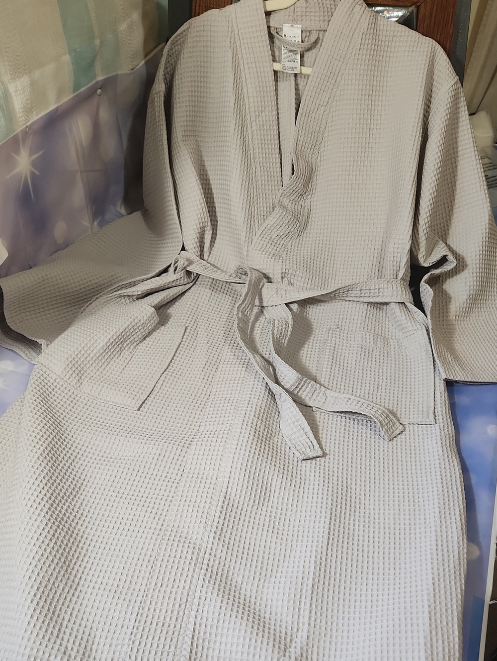 Waffle Kimono Robe in Light Gray — Relaxed Waffle Texture